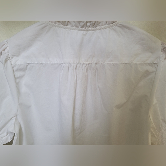 J. Crew 100% Cotton Poplin Puff-Sleeve Ruffle Collar Top, White - Picture 5 of 12